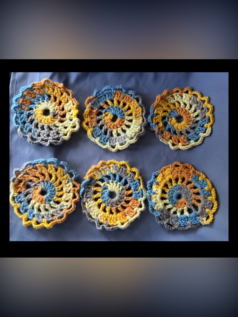 Set (6) Vintage Handmade Crochet Coaster Doilies Grannycore 5" Multicolor